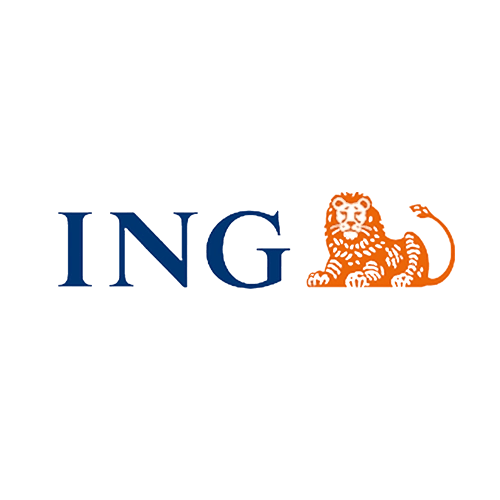 ING logo with blue letters next to an orange lion.
