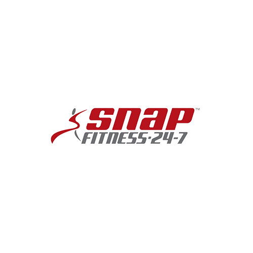 Snap Fitness logo with red and gray text and a running figure design.