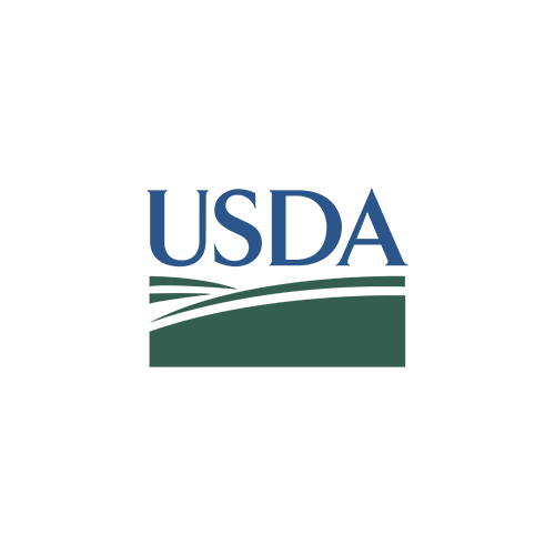 USDA logo with blue letters and green arc design