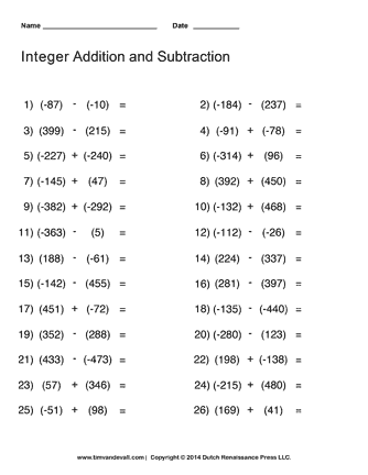 adding and subtracting integers worksheet math printables tim s printables