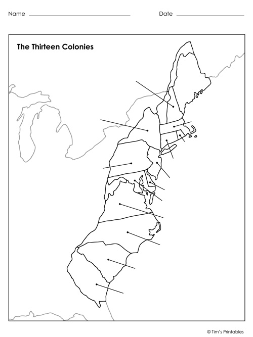 Printable map 13 colonies