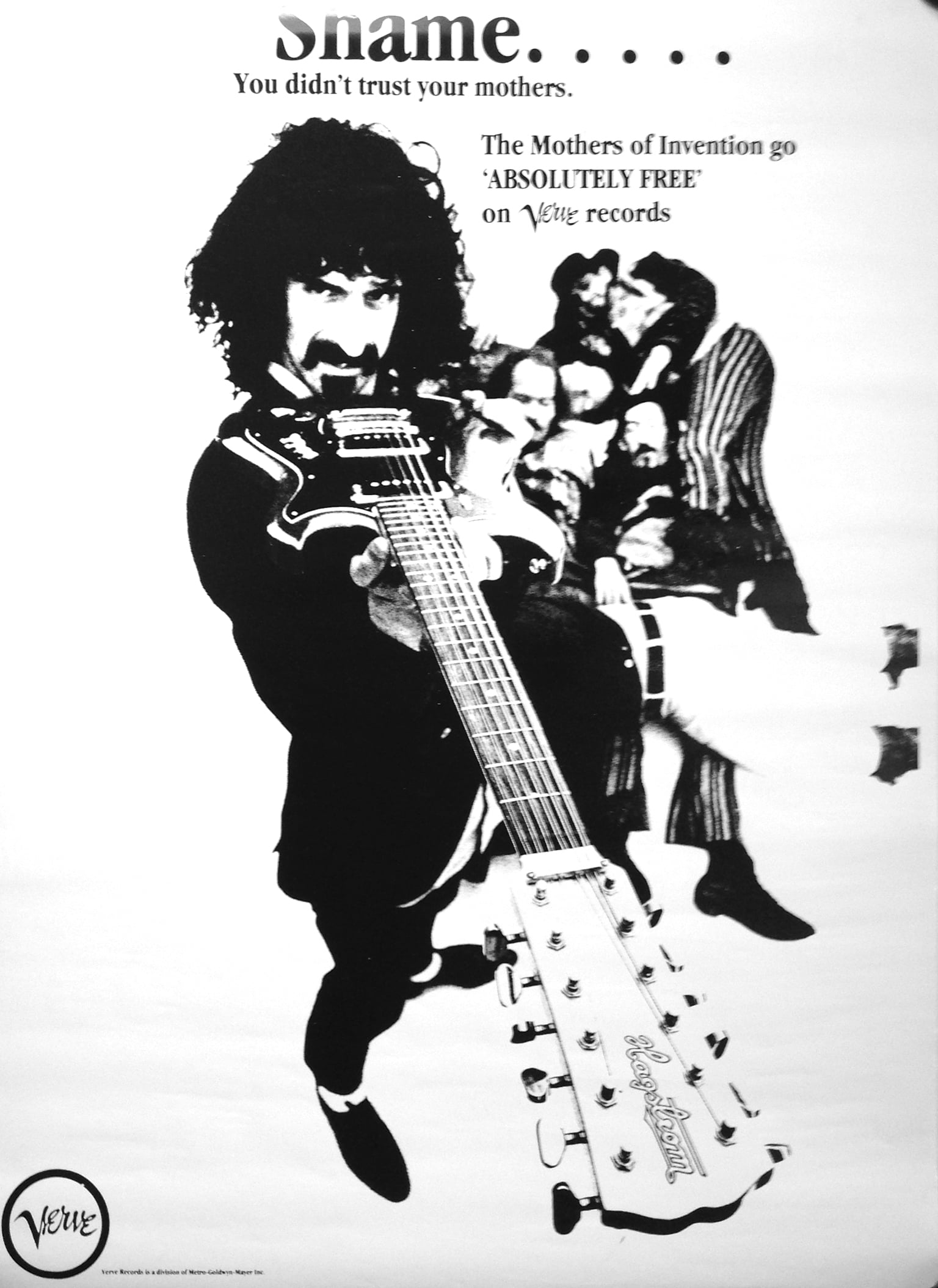 Herren T-Shirt Frank Zappa – Absolutely Free Cover Design, Schwarz-Weiß, 100 % Baumwolle