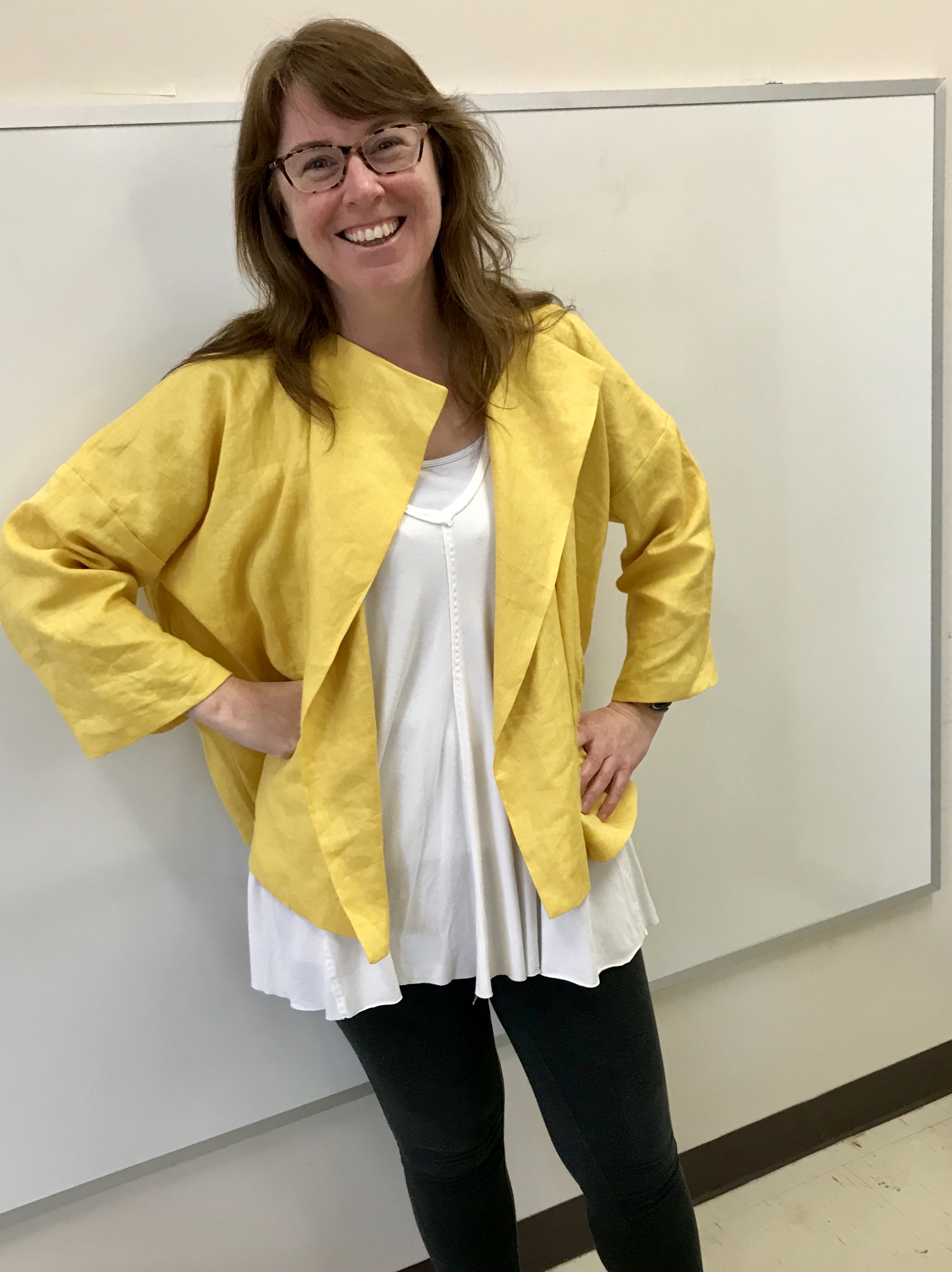 A goldenrod linen jacket by Purl Soho.