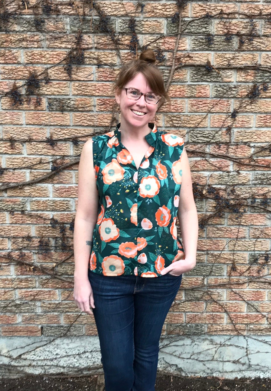 A sleeveless Match top by Sew Liberated in recycled voile from the Hintonburg Fabric Flea Market.