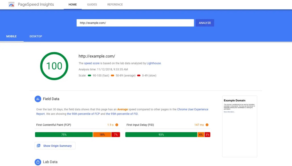 Google PageSpeed Insights showing improved website speed after TinyPNG optimization