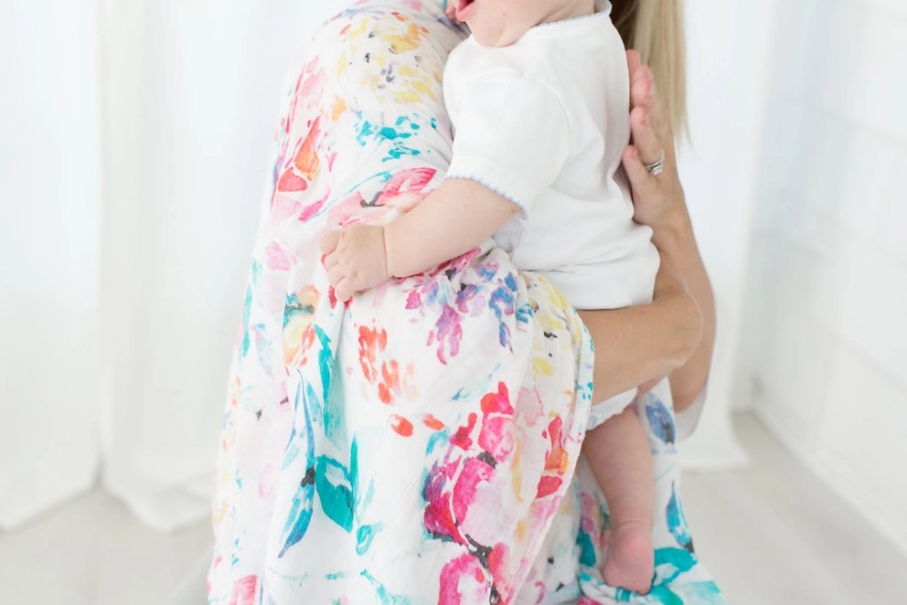 Flora Print Multi-Use Swaddle Blanket - Bamboo and Organic Cotton Muslin Baby Blanket
