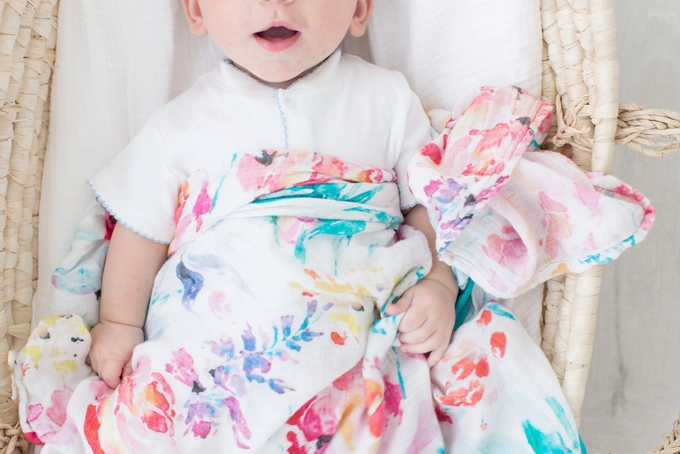 Flora Print Multi-Use Swaddle Blanket - Bamboo and Organic Cotton Muslin Baby Blanket - Image 3