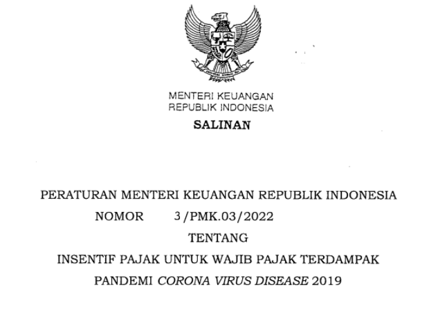 Download PDF PMK 3 Tahun 2022 Insentif Pajak 2022