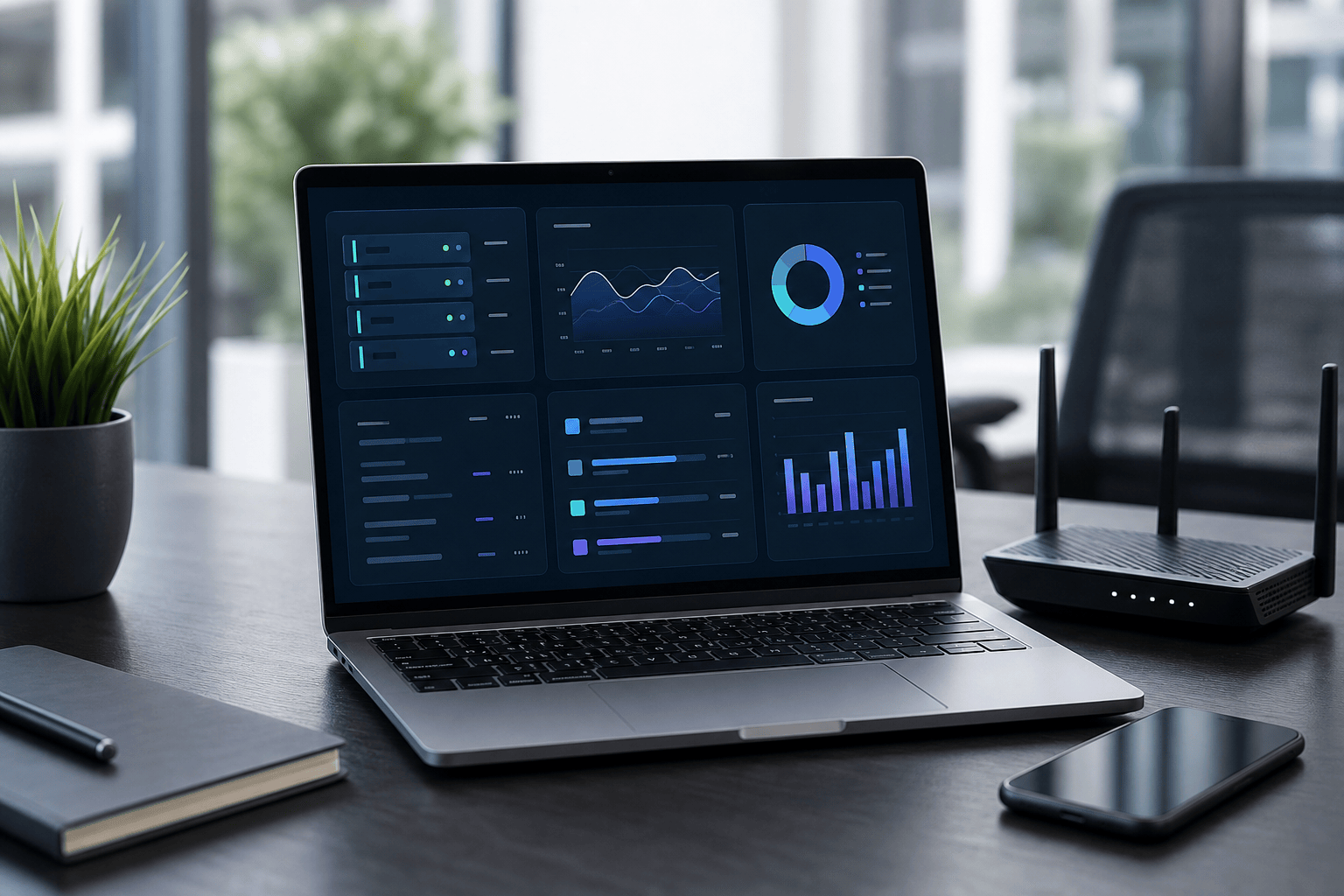 Modern workspace illustrating cPanel hosting for website and email management