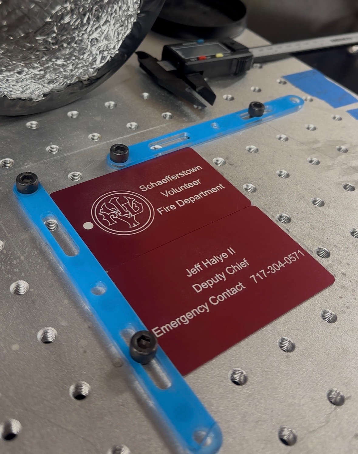 Firemen Identification Tag | Aluminum Card (.8mm) | Red