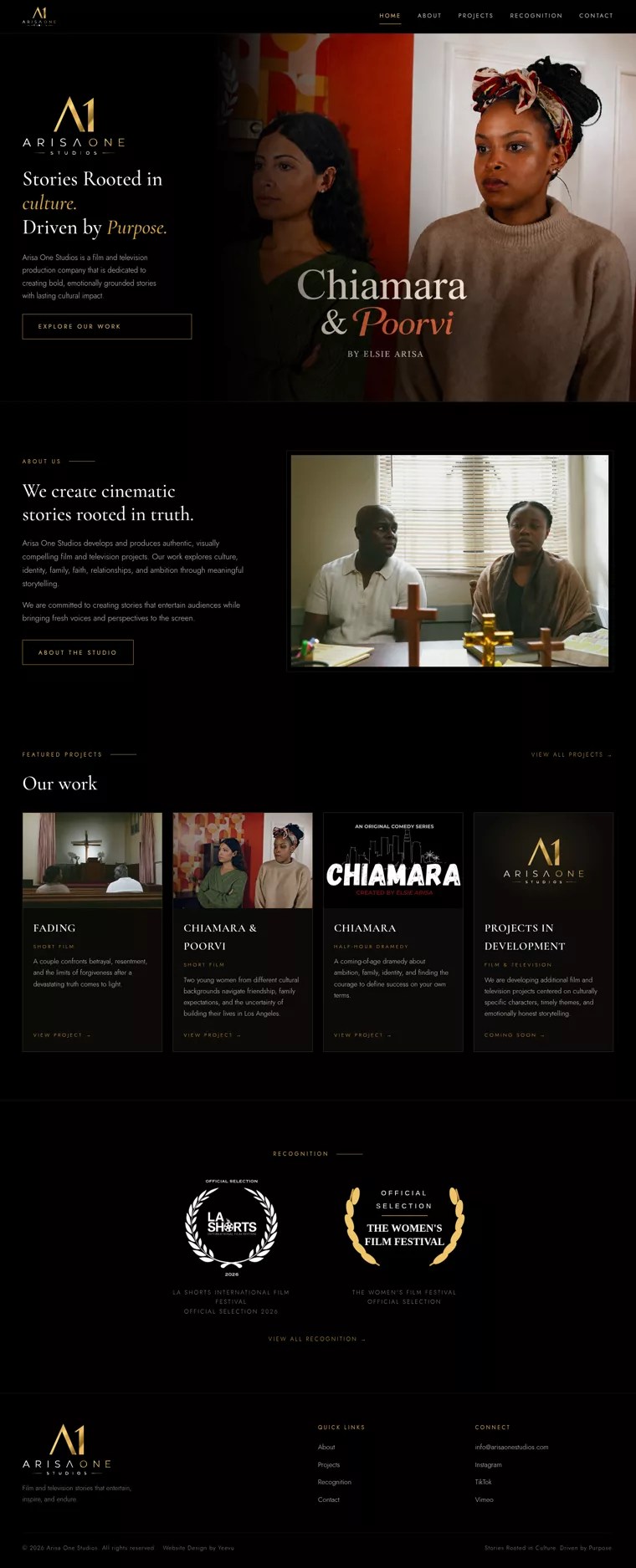 Arisa One Studios website by TK WebHosts