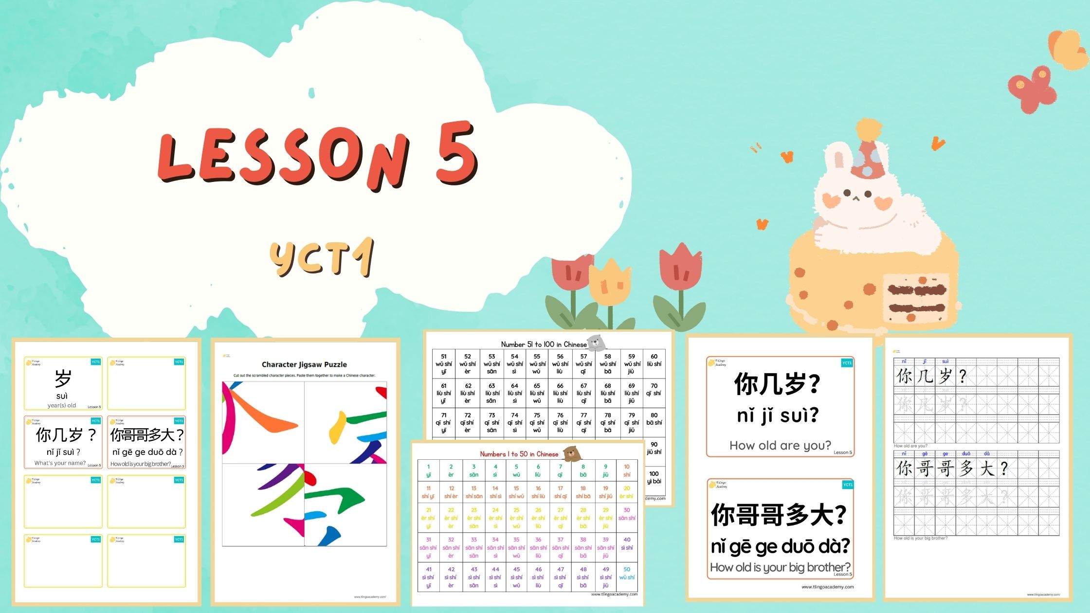 Free YCT Chinese learning printables for kids.