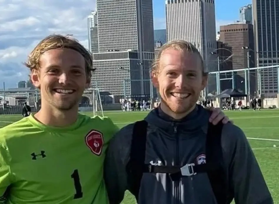 Two soccer brothers - one goalkeeper, one striker, presenting soccer programs in New York