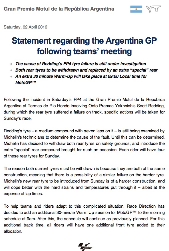 Michelin Tarik Ban Belakang Jelang Race Motogp Argentina