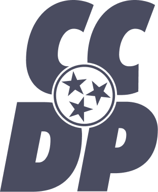 Logo featuring large dark blue letters forming 'CCDP' with a circular emblem containing four stars in the center.