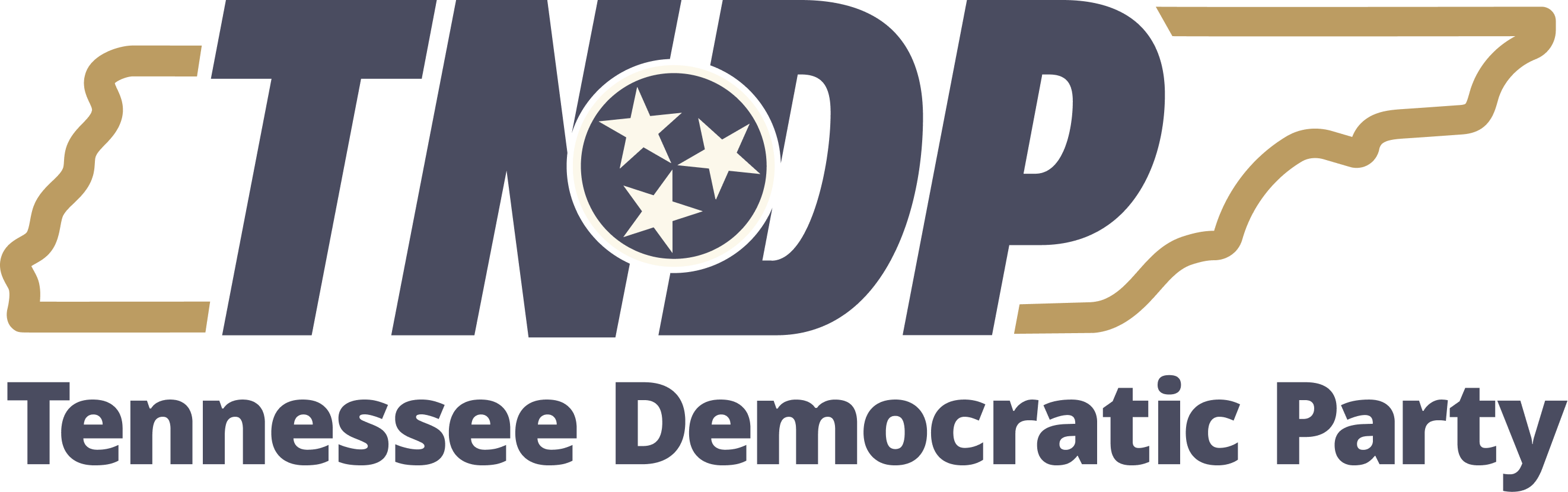 Tennessee Democratic Party logo with large TNDP initials, circular star emblem, gold ribbons, and the text 'Tennessee Democratic Party'