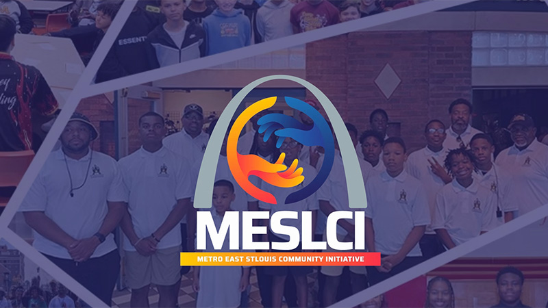 Metro East St. Louis Community Initiative banner showcasing leadership and service.