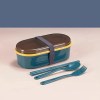 2 Layer Plastic Oval Lunch Box with Spoon, Fork & Chopstick - Random Colours