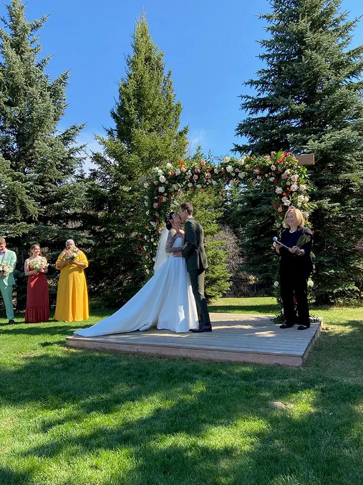 Kissing at Wedding, Pine and Pond, Ponoka, Alberta
