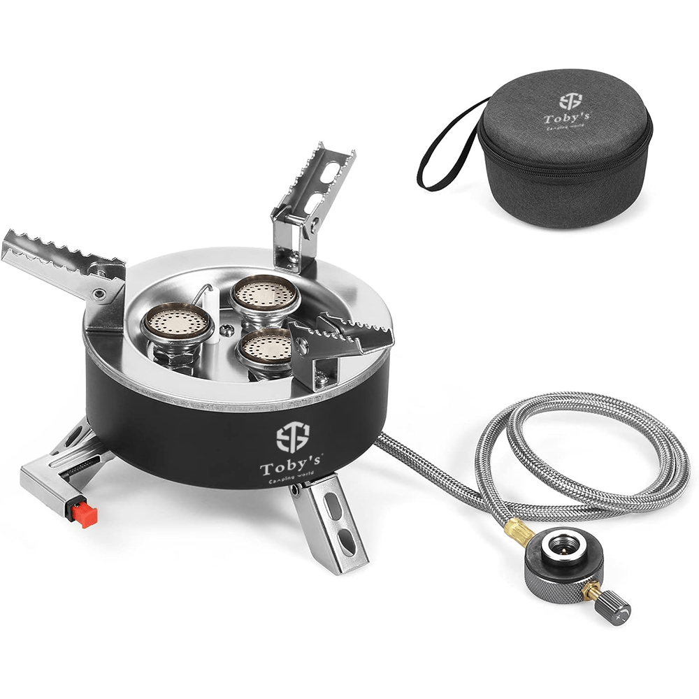 Toby's Gas Stove 06 6800W Camping Gas Stove Folding 3 Burners Piezo Ignition Backpacking Stove Outdoor Cooking Stove Furnace for Camping Hiking Picnic Emergency