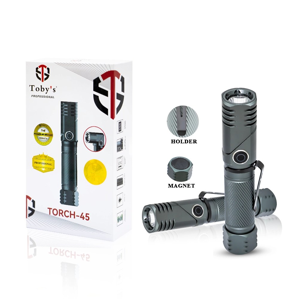 Toby's Torch-45 Rechargeable LED Bright Powerful Torch Light - High Strength Aluminum Alloy - Long Lasting Battery Life