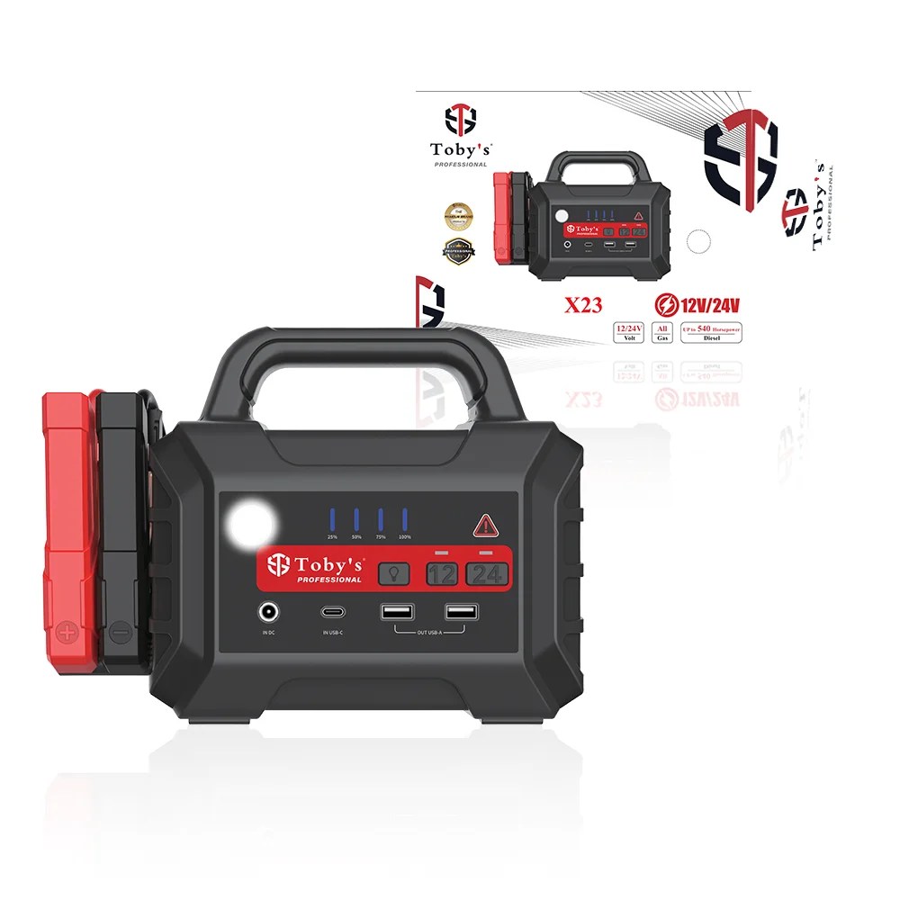 Toby’s X23 12V/24V Jump Starter 36400mAh 2800A Peak Heavy Duty Car & Truck Battery Booster with LED Light, USB Output & Fast Charging for SUV, Bus, Tractor & Diesel Engines