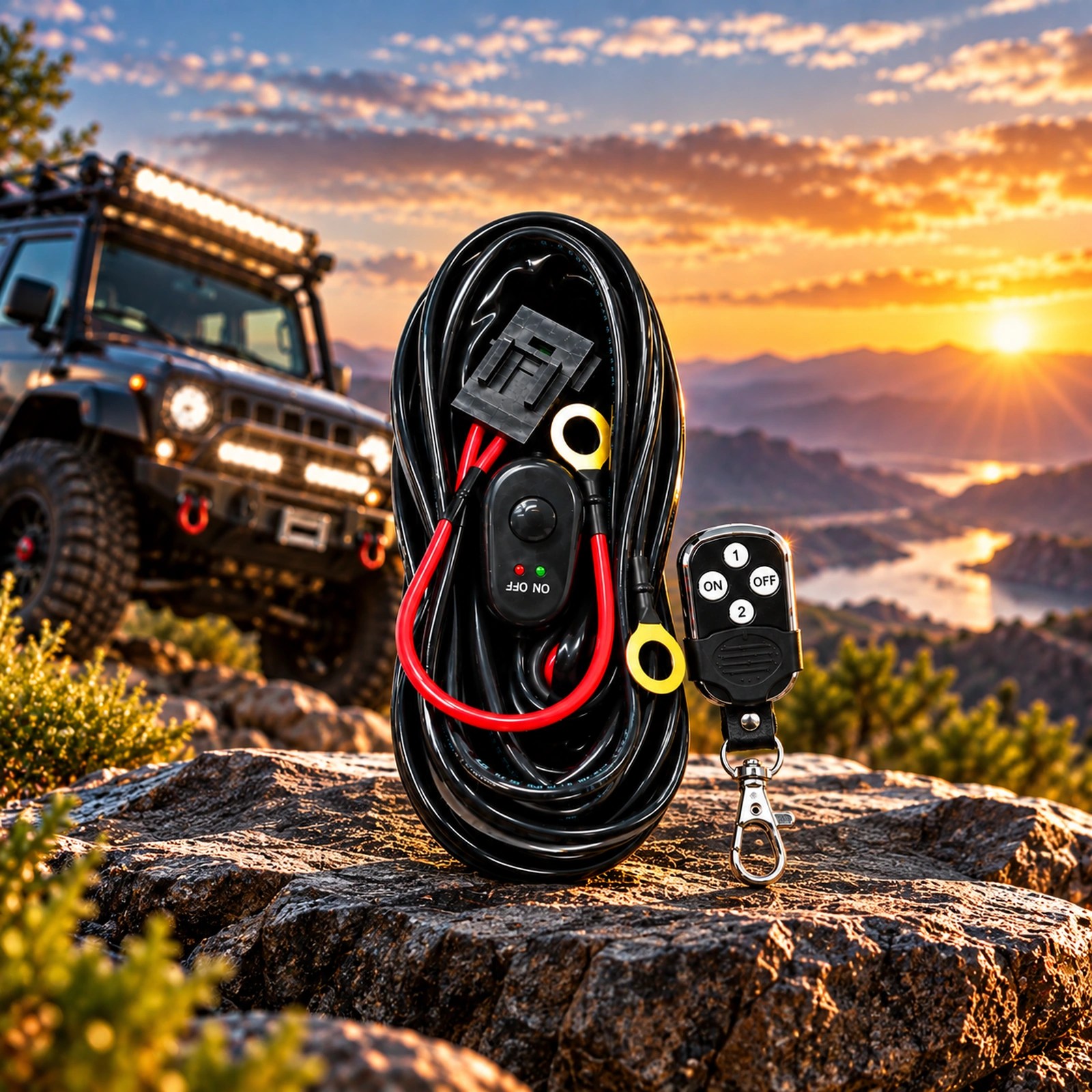 Toby's LED Bar DT Cable-16 With Remote 12V Light Bar Strobe Wiring Harness Cable Kit, 40A Relay