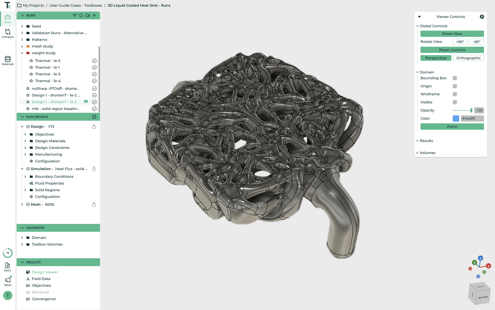 ToffeeX generative design output: complex internal channel geometry exported as STEP