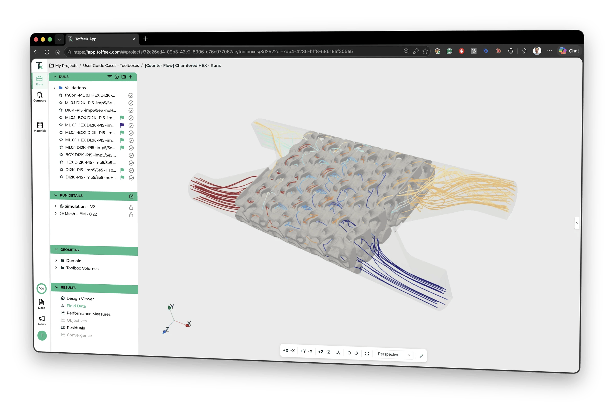 ToffeeX UI featuring a two-fluid heat exchanger optimized in the platform