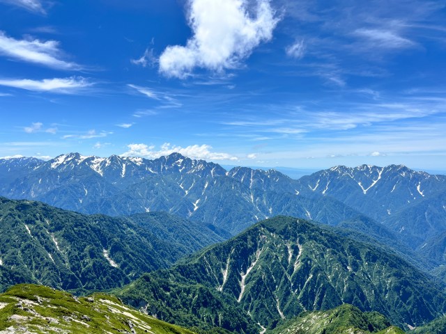 唐松岳子連れ登山　山頂から剱岳・立山連峰