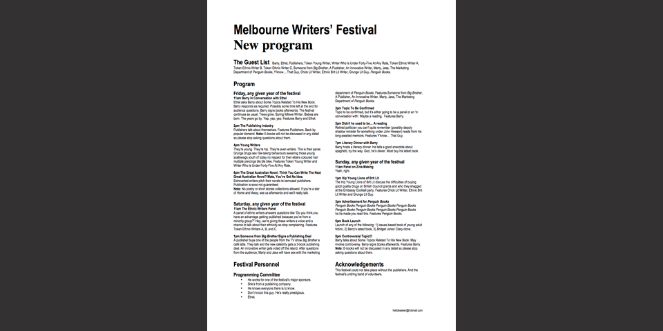 Melbourne Writers’ Festival Parody Program