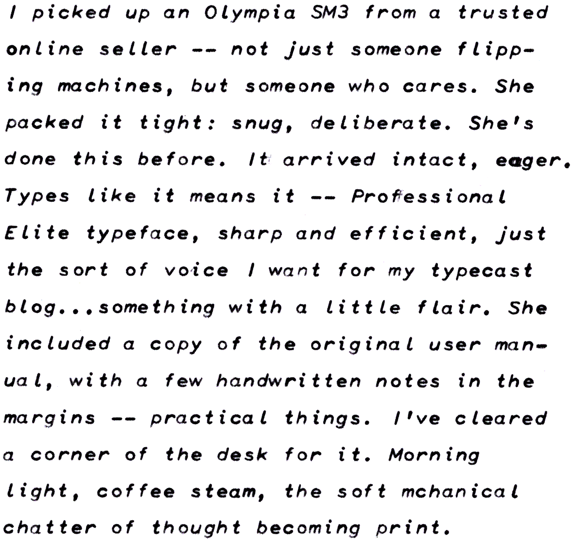 Typewritten note using a professional elite font on an Olympia SM3 typewriter
