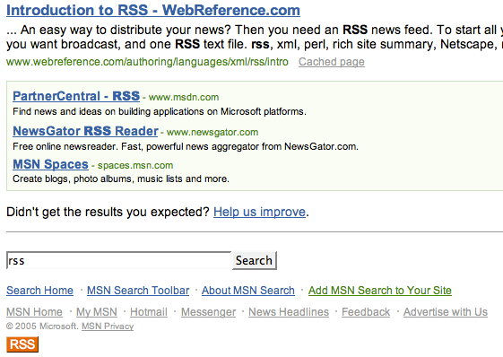 MSN Search RSS feed button
