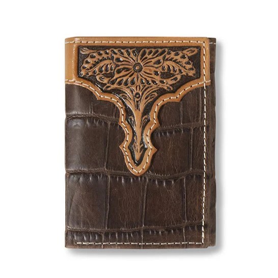 Ariat Trifold Wallet Croc Floral Embossed Brown
