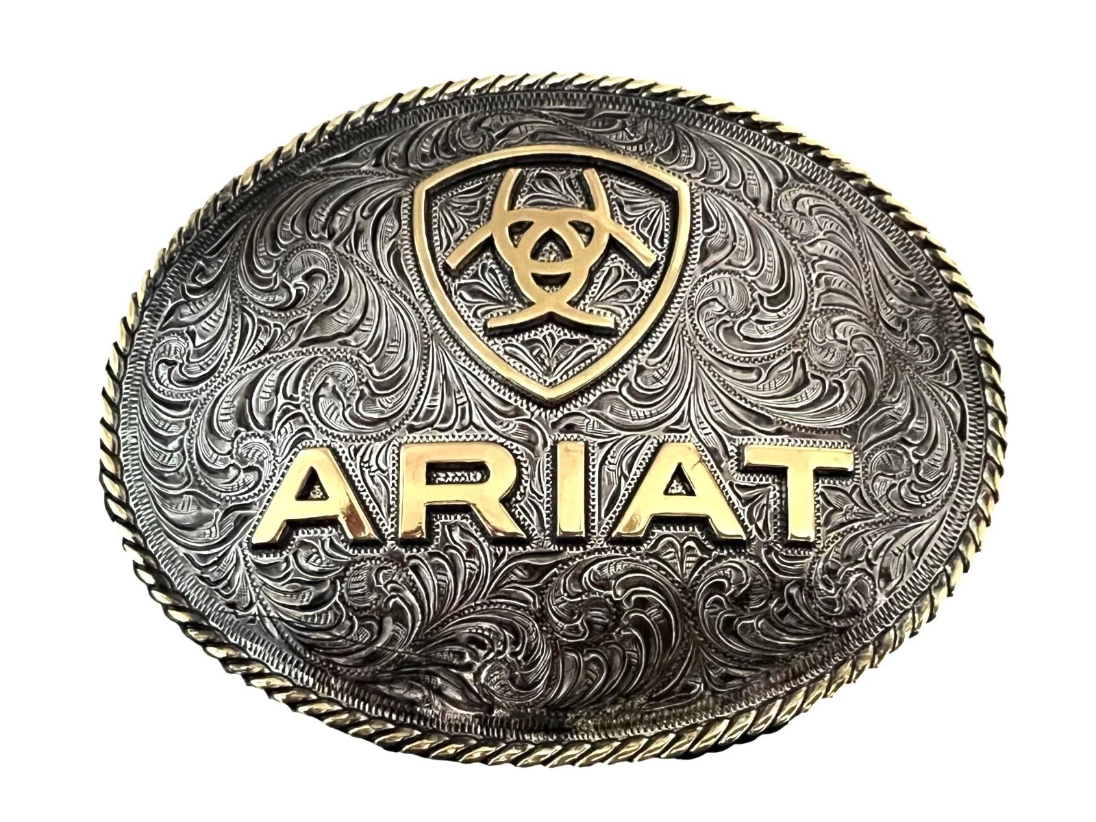 Ariat Large Oval Rope Edge Buckle Silver Gold