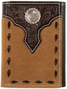 Nocona Mens Trifold Style Wallet Floral Overlay Roughout Tan
