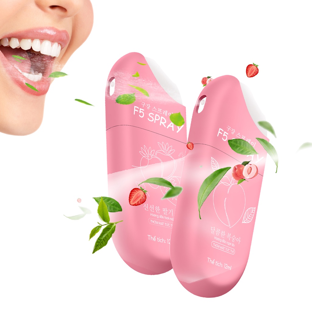 Xịt thơm miệng, giảm mùi hôi, ngừa sâu răng hương vị đào, dâu, bạc hà F5 spray greelux - Image 3