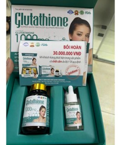 (Giá tốt, hiệu quả cao) GLUTATHIONE 1000mg - Viên uống và serum bôi trắng da, mờ nám -Hộp 30 viên + serum 30ml