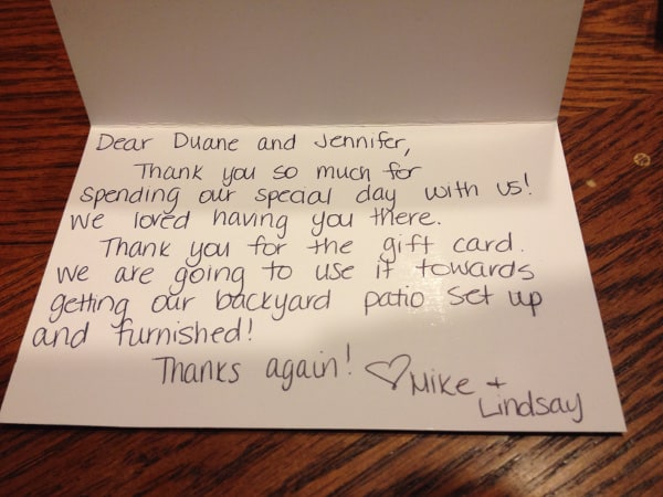 Wedding Thank You Note Examples