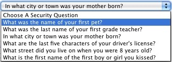 Facebook Security Question Choices