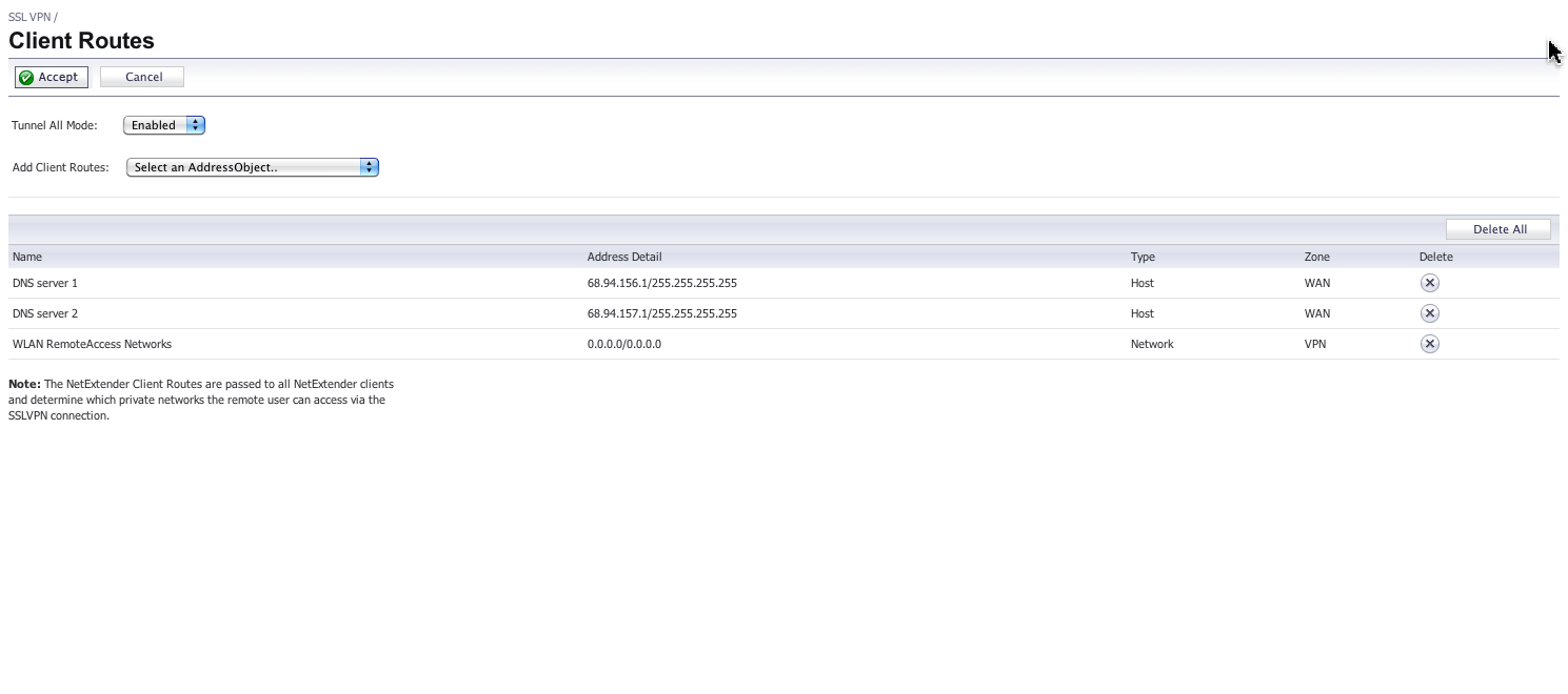 SSLVPN Client Routes
