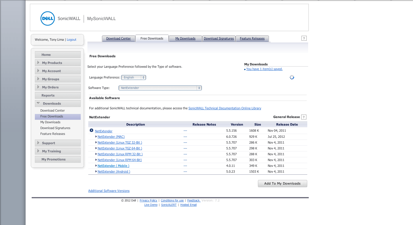 NetExtender Download Screen