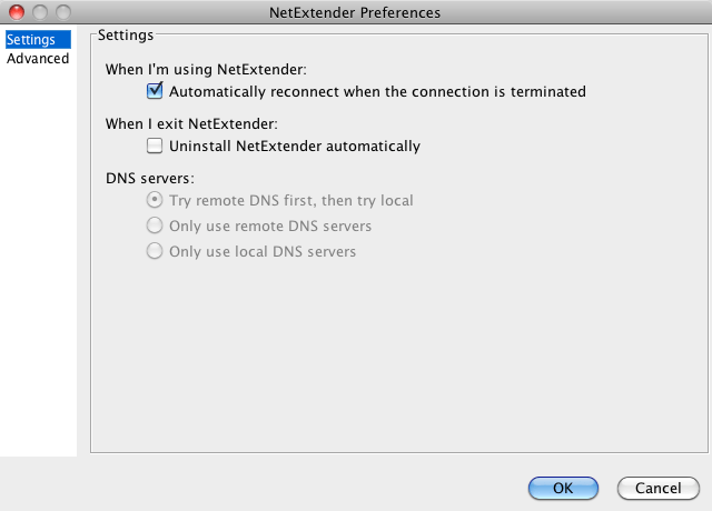 NetExtender Preferences
