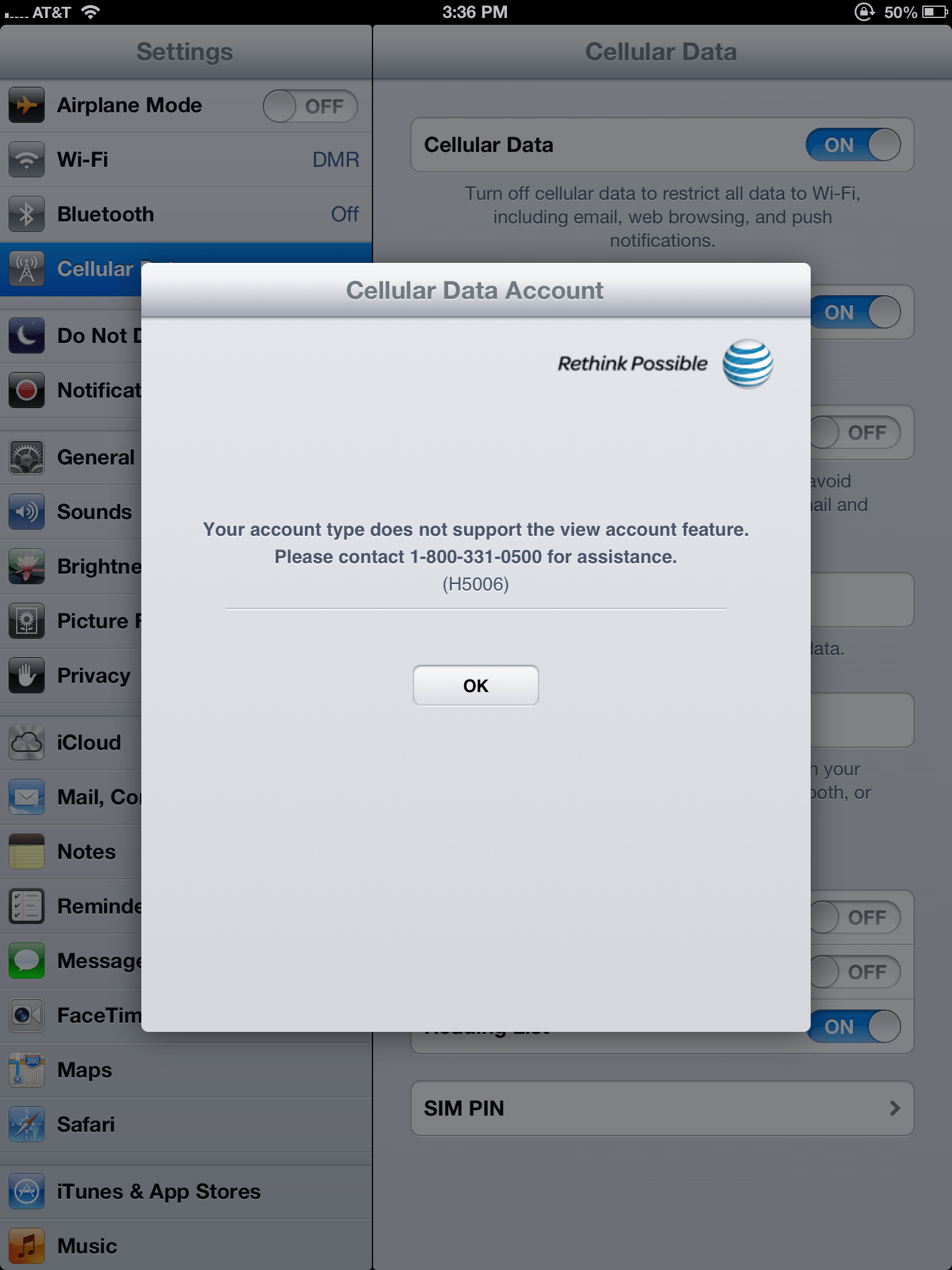 AT&T error message after switching to new plan