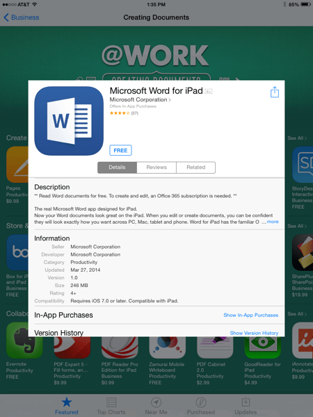 Word for iPad App Store Screen