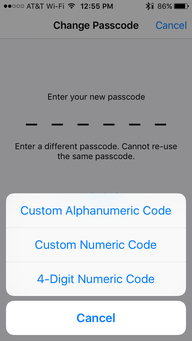 Passcode Options Apple vs FBI