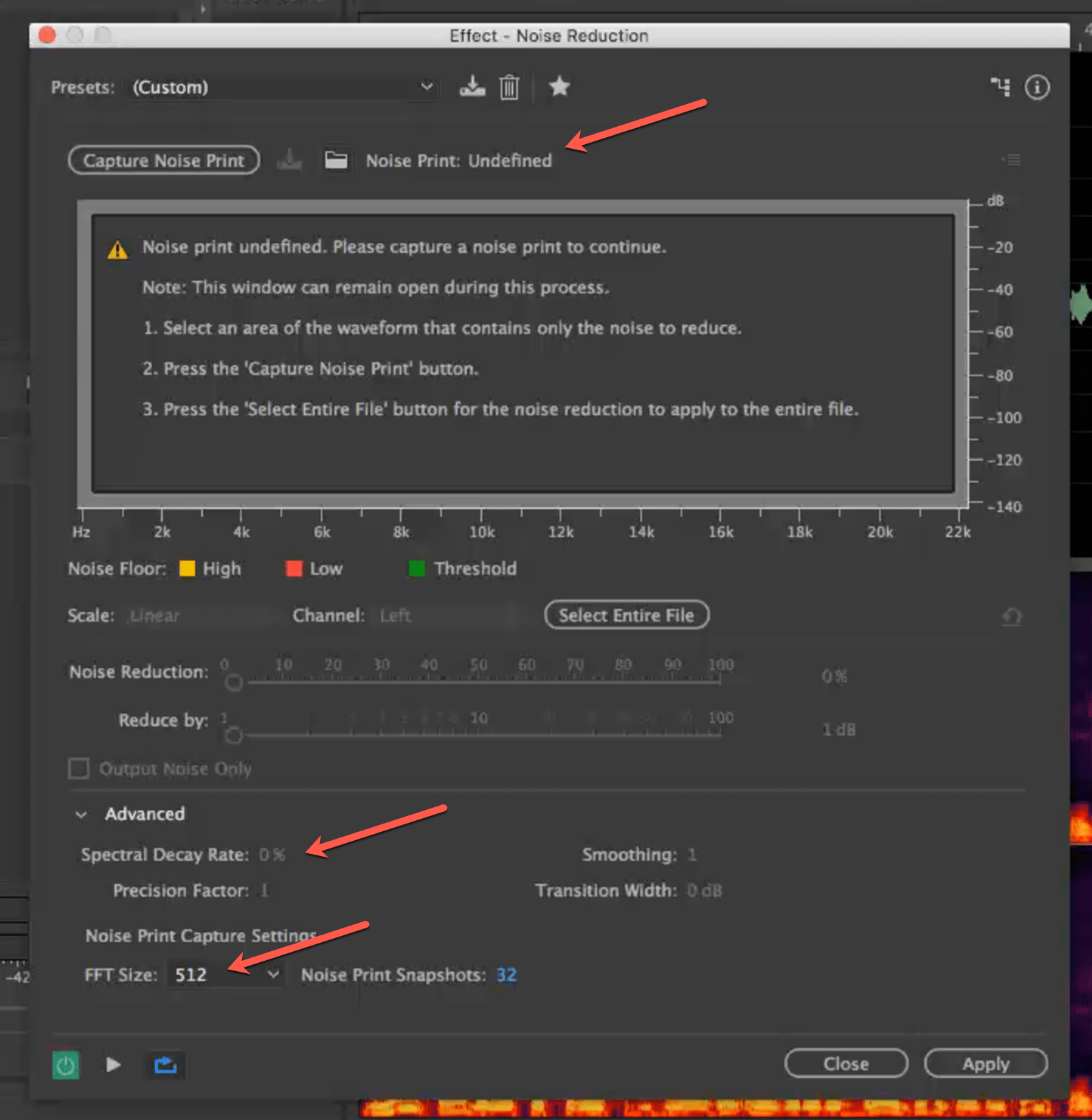 Noise Reduction Dialog Box