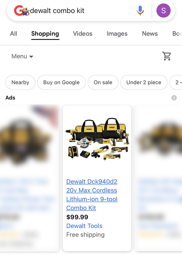 Dewalt Store Scam Google Listing