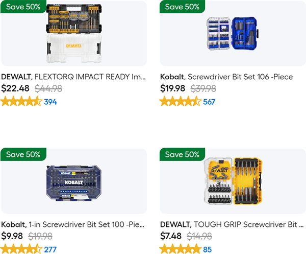 Lowes Screwdriver Bit Tool Deals of the Day with Dewalt and Kobalt for 7-29-25