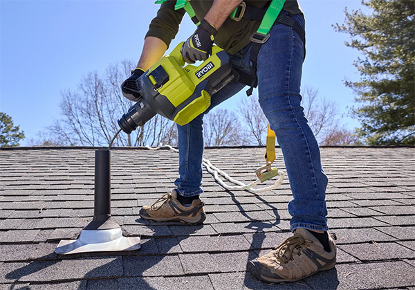 Ryobi 18V Cordless Drain Auger PCL457B Used on Vent Stack from a Roof